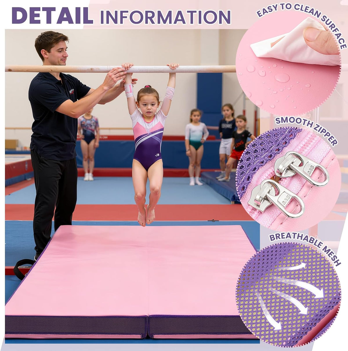 4'' Thick Folding Gymnastics Mat 4ft x 4ft Gymnastics Practice Mats for Tumbling for Girl Stretching Yoga Pilates Aerobics Workouts Cheerleading Martial Arts