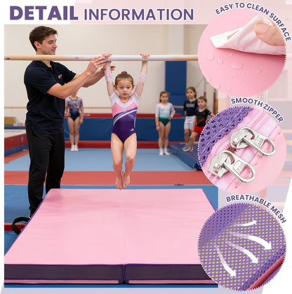 4'' Thick Folding Gymnastics Mat 4ft x 4ft Gymnastics Practice Mats for Tumbling for Girl Stretching Yoga Pilates Aerobics Workouts Cheerleading Martial Arts