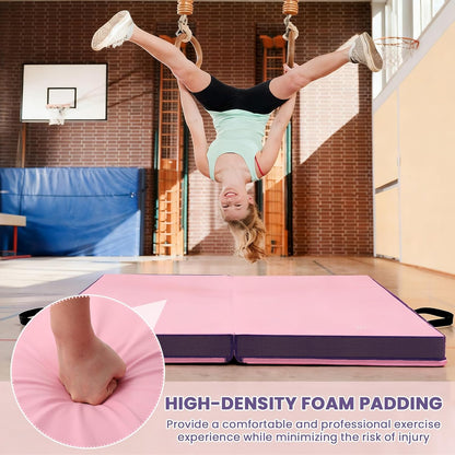 4'' Thick Folding Gymnastics Mat 4ft x 4ft Gymnastics Practice Mats for Tumbling for Girl Stretching Yoga Pilates Aerobics Workouts Cheerleading Martial Arts