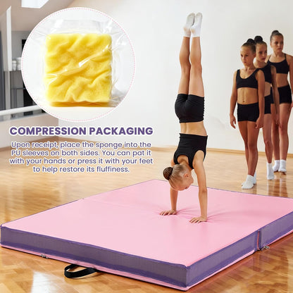 4'' Thick Folding Gymnastics Mat 4ft x 4ft Gymnastics Practice Mats for Tumbling for Girl Stretching Yoga Pilates Aerobics Workouts Cheerleading Martial Arts