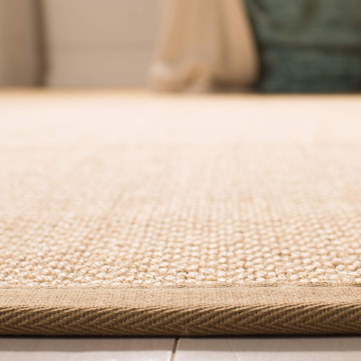 Area Rug 11x15 - Natural Fiber Collection - Large - Maize & Linen Color, Sisal, Woven Design with Border (NF141B) - Colors A