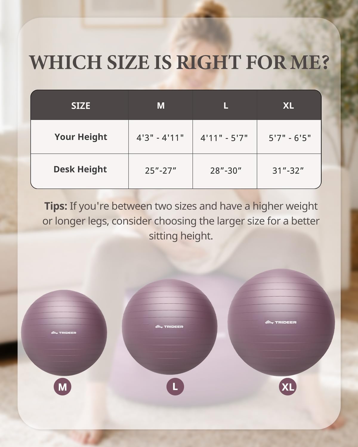 Yoga Ball for Exercise, Pregnancy, Active Sitting, 55/65/75cm