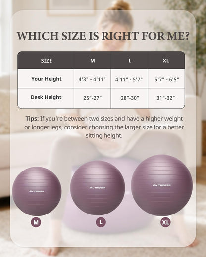 Yoga Ball for Exercise, Pregnancy, Active Sitting, 55/65/75cm