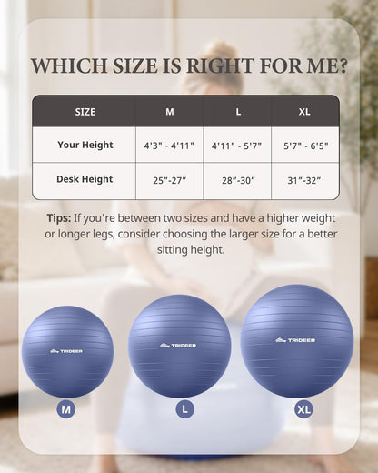 Yoga Ball for Exercise, Pregnancy, Active Sitting, 55/65/75cm