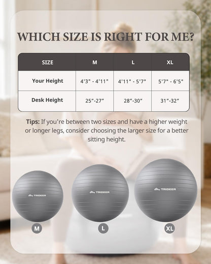 Yoga Ball for Exercise, Pregnancy, Active Sitting, 55/65/75cm
