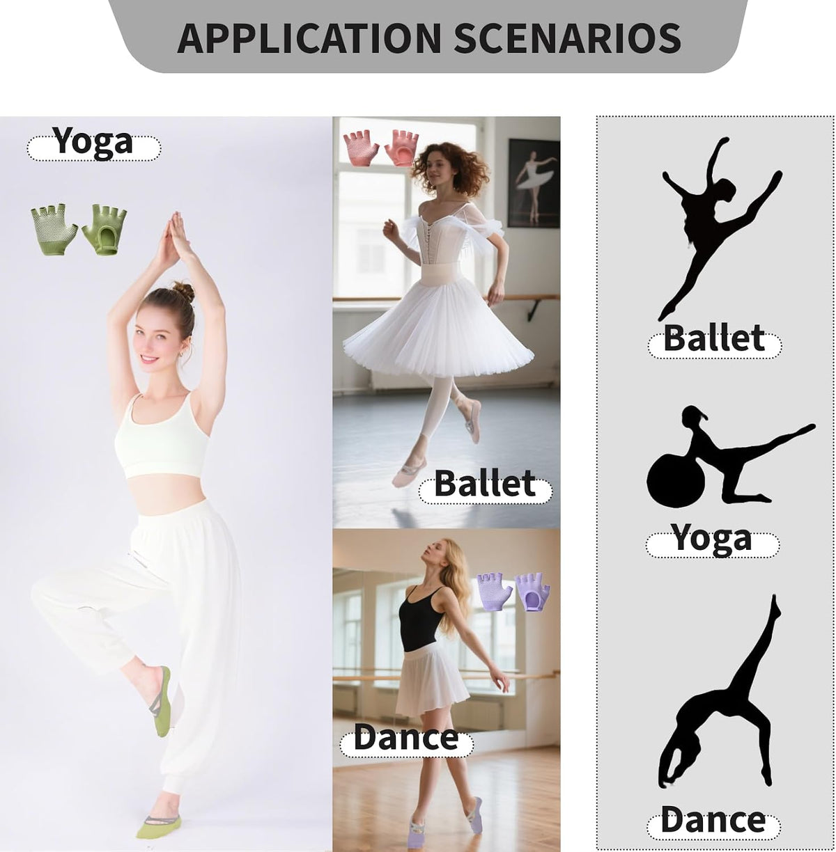 8 Pairs Yoga Gloves Socks Set with Grip for Women, Non Slip Clasped Pilates Socks and Fingerless Exercise Workout Gloves for Ballet Barre Dance Fitness