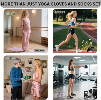 8 Pairs Yoga Gloves Socks Set with Grip for Women, Non Slip Clasped Pilates Socks and Fingerless Exercise Workout Gloves for Ballet Barre Dance Fitness