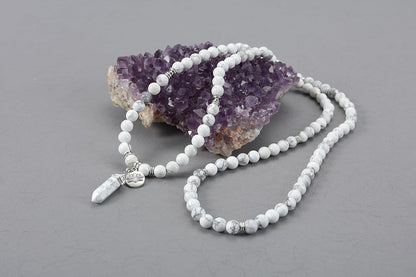 108 Mala Beads Bracelet 8mm Natural Amethyst Rose Quartz Healing Crystal Stone Mala Prayer Bead Necklace Hexagonal Prism Gemstone Reiki Pointed Pendant for Yoga Meditation Energy Balancing