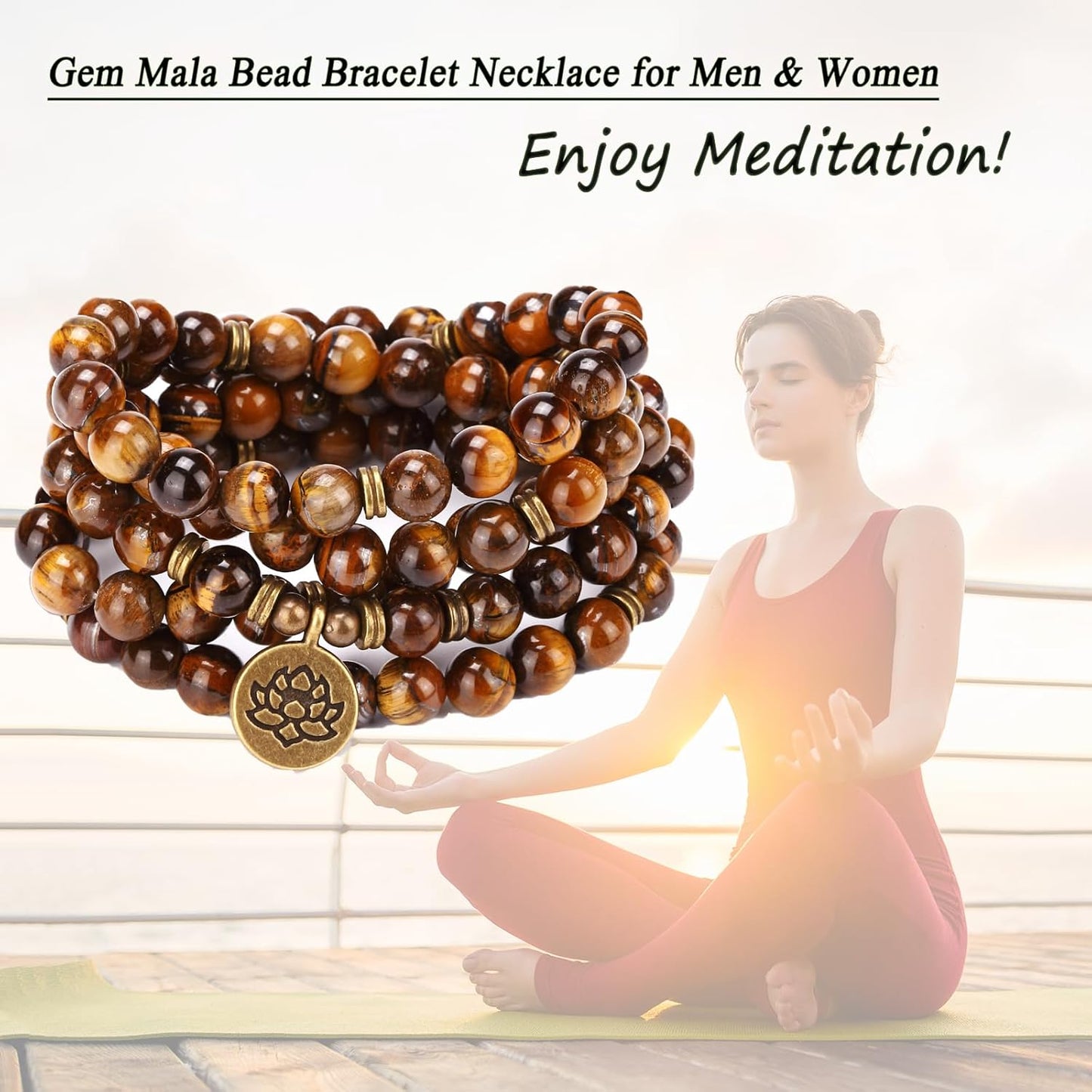 Mala Bead Strand Bracelet, 108 Buddhist Prayer Beads Yoga Meditation Green Malachite Beads Necklace Women man