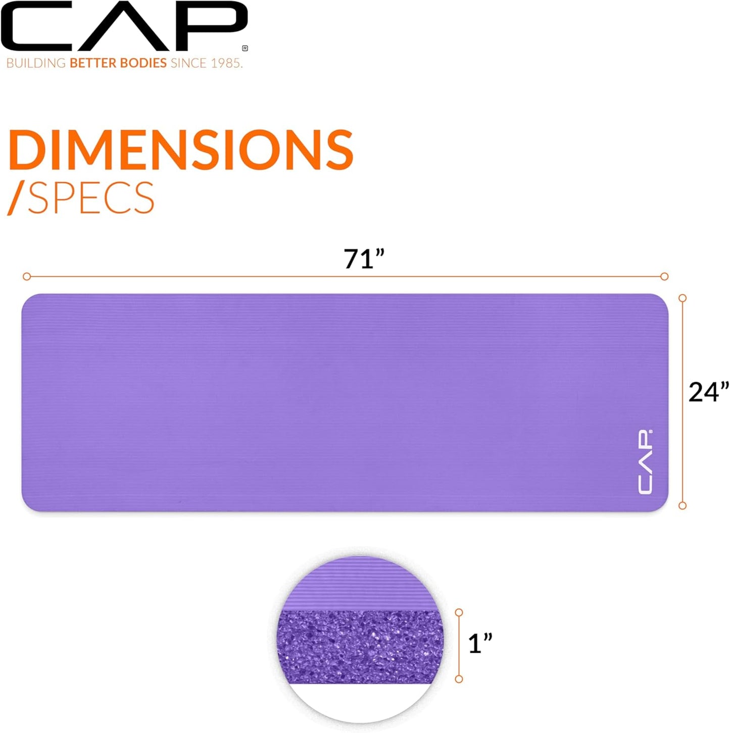 CAP Barbell 1-Inch High Density Exercise Yoga Mat with Strap | Multiple Colors
