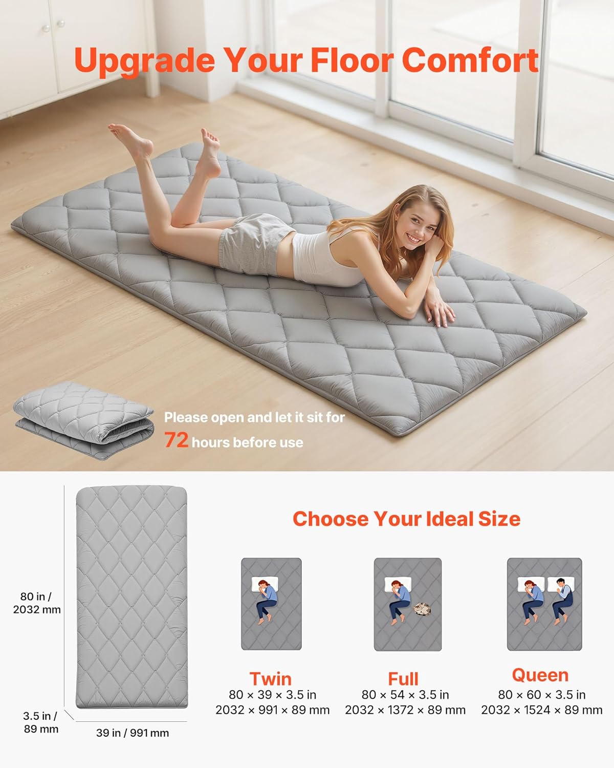VEVOR Japanese Floor Mattress, Futon Mattress, 100% High Density Comfortable Foam, Foldable Tatami Mat with Storage Bag, Sleeping Pad for Camping Dormitory Yoga