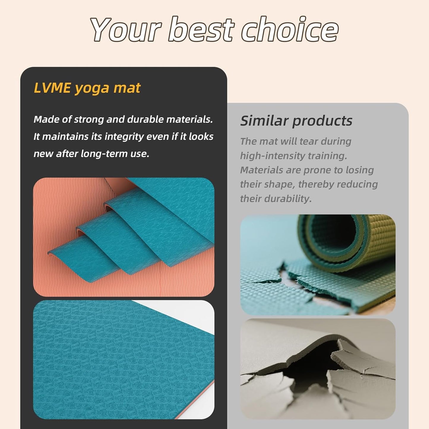 Yoga Mat Non Slip, Anti-Tear 1/4" & 2/5" Thick TPE Yoga Mats for Women and Men, a stylish and practical dual-tone yoga mat.72"x24" Exercise & Fitness Mat with Carrying Strap, Workout Mats for Yoga, Pilates and Floor Exercise