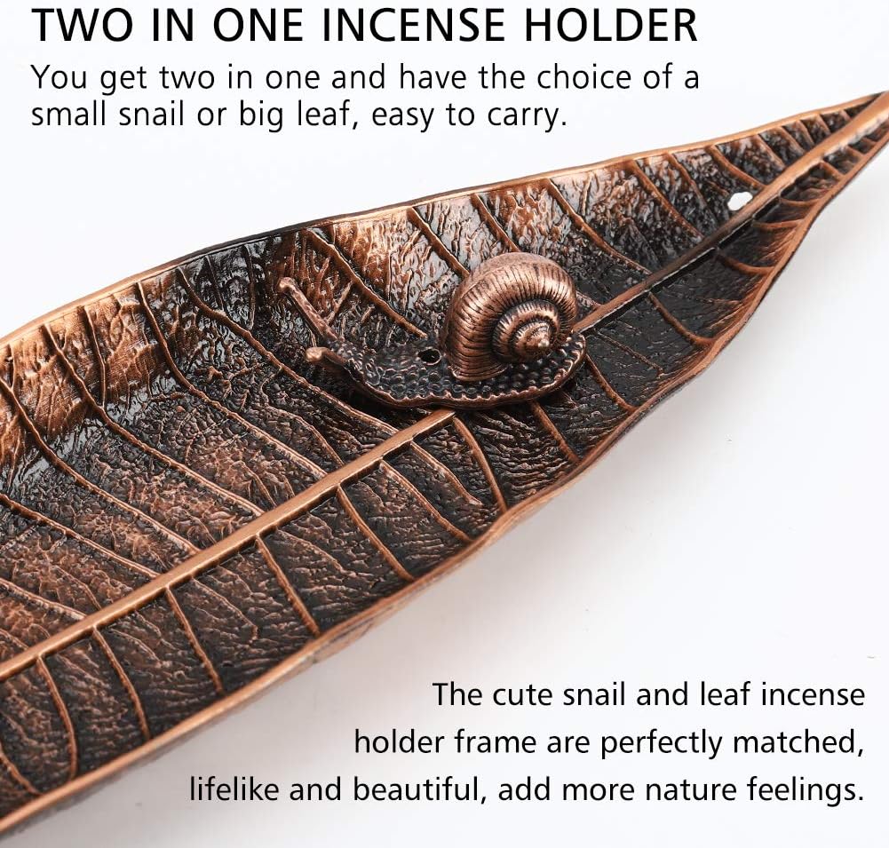 Accmor Incense Holder Set, Leaf and Snail Incense Burner, Incense Ash Catcher, Incense Sticks Holder for Counters, Meditation Room, Yoga, Home, Office, Red Copper