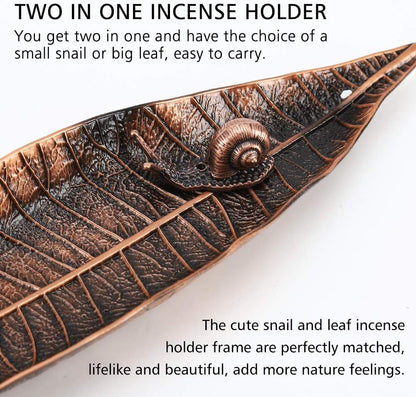 Accmor Incense Holder Set, Leaf and Snail Incense Burner, Incense Ash Catcher, Incense Sticks Holder for Counters, Meditation Room, Yoga, Home, Office, Red Copper