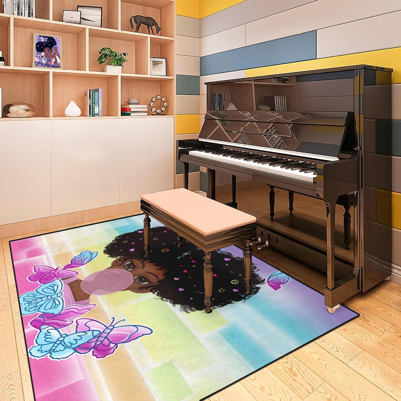 Black Girl Area Rug for Bedroom African Black Girls Floor Rugs for Living Room Playroom Cartoon Art Home Decor Soft Yoga Mats for Women Afro Purple 47" x 31" (2.7 x 3 Feet)