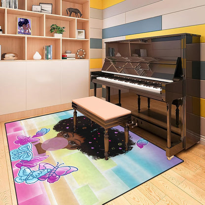 Black Girl Area Rug for Bedroom African Black Girls Floor Rugs for Living Room Playroom Cartoon Art Home Decor Soft Yoga Mats for Women Afro Purple 47" x 31" (2.7 x 3 Feet)
