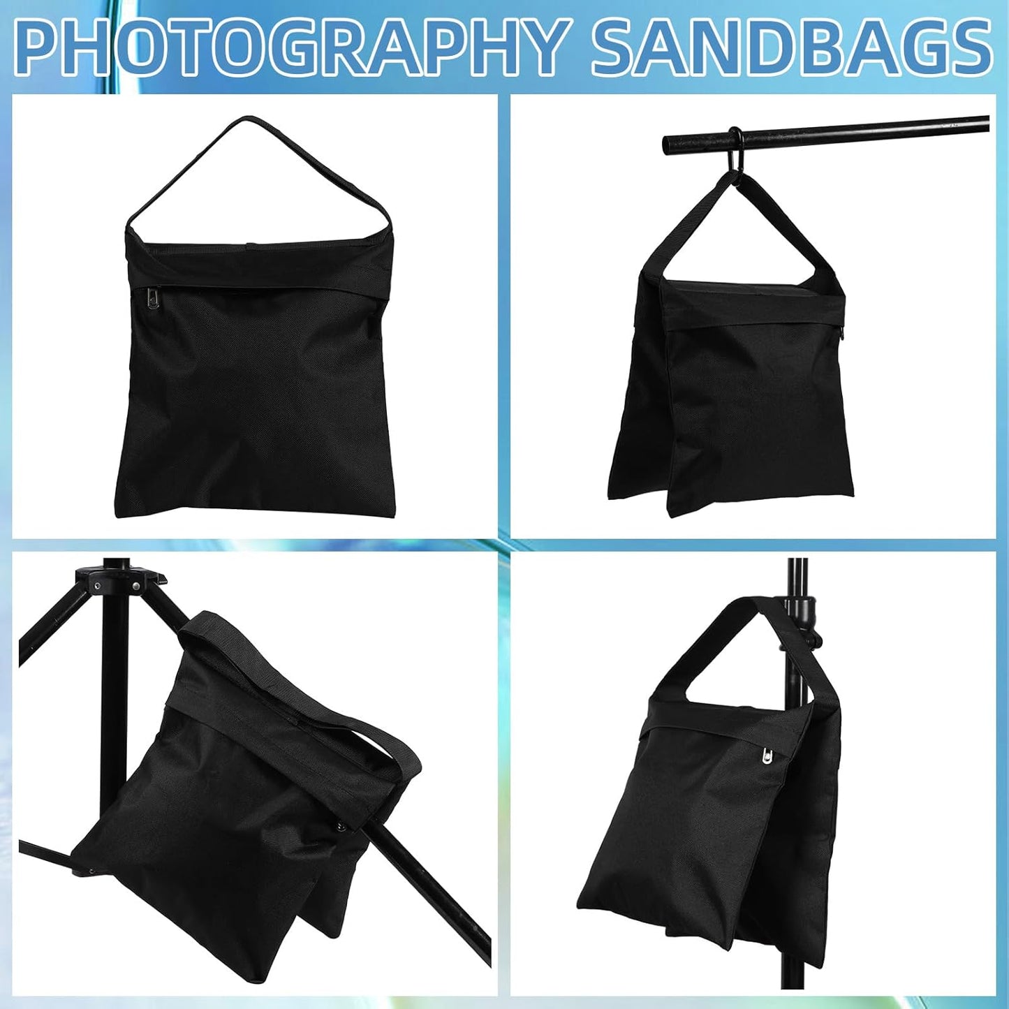 12 Pack Sandbags Weight Bags for Photography Equipments, Photography Sand Weight Bags, Heavy Duty Sandbags for Backdrop Stand, Outdoor Canopy, Photo Tripod,Pop up Tent, Umbrella Base (Black)