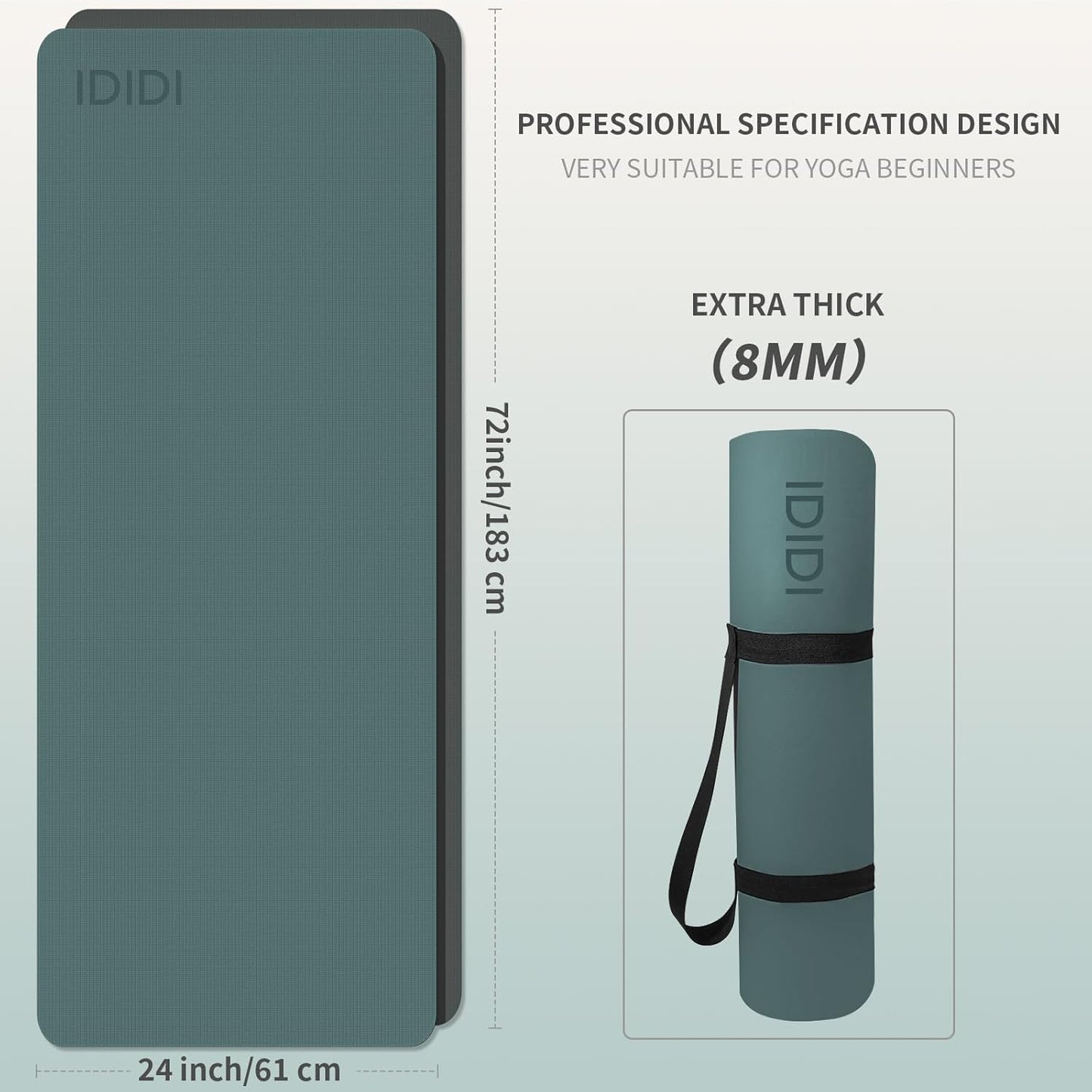 Yoga Mat with Strap,Non-Skid Workout Mat,8mm Thick Yoga Mat,POE Yoga Mats for Women Men Kids,Exercise Mat with Easy-Cinch,72"x24"x0.32” (183x61x0.8cm)