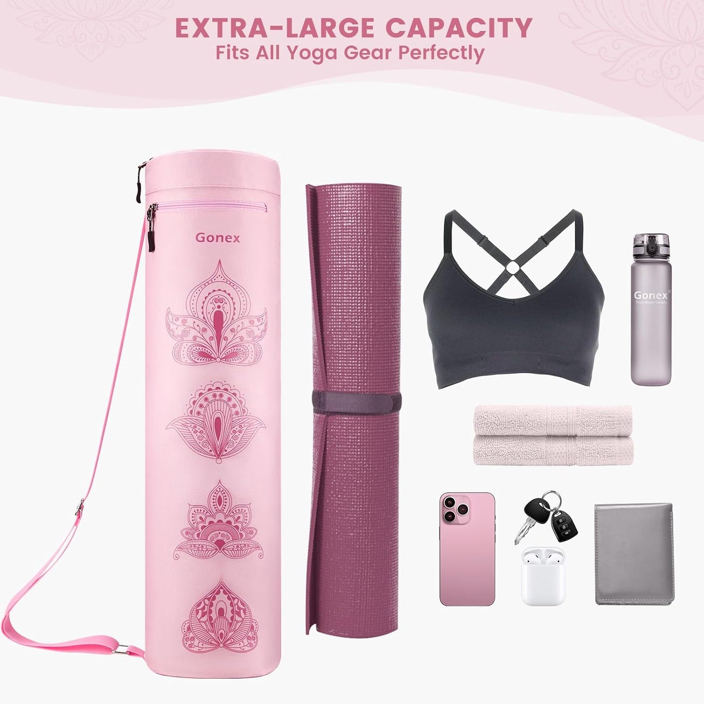 Gonex Yoga Mat Bag, Yoga Mat Carrier Full-Zip Exercise Yoga Mat Carry Bag for Women Men with 2 Multi-Functional Storage Cargo Pockets Extra Wide Adjustable Shoulder Strap