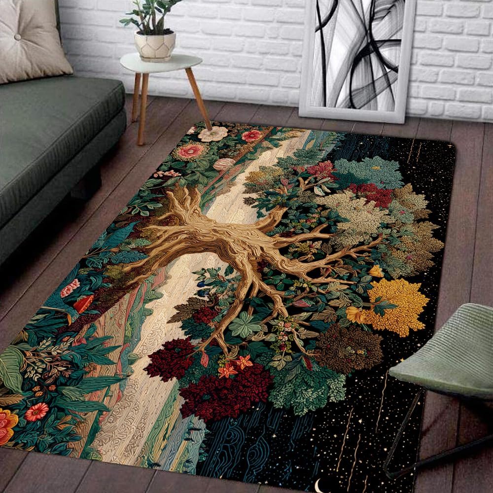 Tree of Life Area Rug – Bohemian Mandala Carpet for Living Room, Bedroom, Meditation Space, Yoga, Spiritual Home Décor – Large Soft Floor Mat for Indoor Decoration (TOL08)