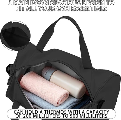 Ballet Dance Bag Mini Gym Bag Lightweight Small Duffle Bag 10L Cute Crossbody Bag for Yoga Swimming Sport (Black)