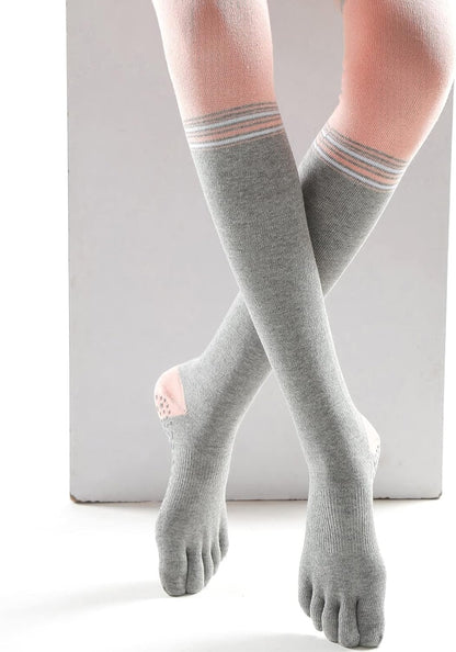 Verdancy Yoga Pilates Toe Socks - Toeless With Grips for Women, Non-Slip Cushioned Over Knee Thigh High