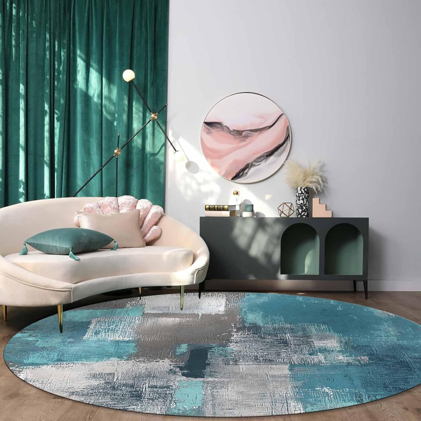 Orange Round Area Rug for Living Room 6 ft Abstract Modern Contemporary Rug Carpet Floor Mat Yoga Mat for Boys Girls Playroom Home Decor 6 ft