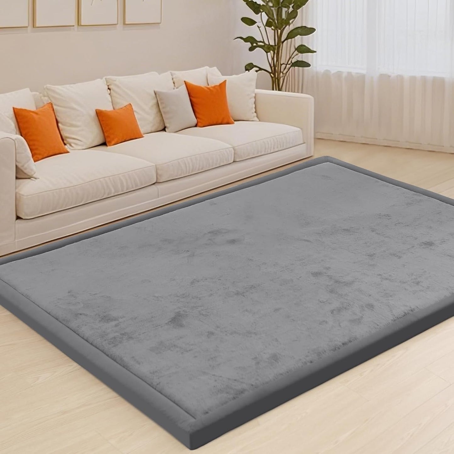 ACOMOPACK Baby Play Mat for Floor,1.3" Thick Memory Foam Area Rug for Living Room,Soft Velvet Crawling with Non-Slip Bottom for Kid,Toddler,39"×59" Tummy Time Nursery Rugs,Yoga（Light Grey）