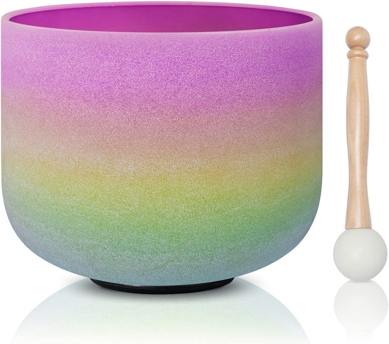 CVNC 440HZ 8 Inch Rainbow Colored A Note Third-Eye Chakra Frosted Quartz Crystal Singing Bowl for Sound Healing and Meditation