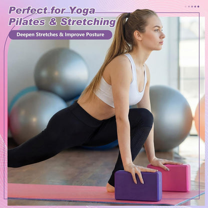 4 Pcs Foam EVA Yoga Blocks Different Color Soft Non Slip Supportive Yoga Bricks Lightweight Gymnastic Blocks Stretching Accessories for Women Pilates Meditation