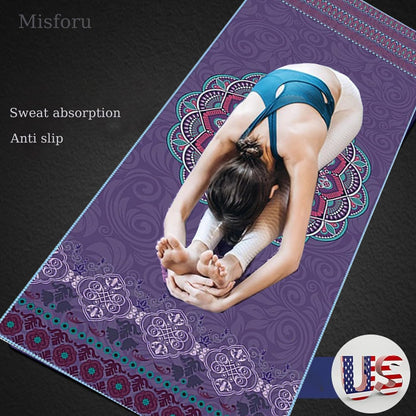 Yoga Towel with Corner Pockets Non Slip Hot Yoga Towel 24" x72" for Hot Yoga, Pilates Fitness,Sweat,Bikram,Workout,Non Slip Sweat Absorbent Hot Yoga Towels (Purple with Non-Slip Grip Dot)