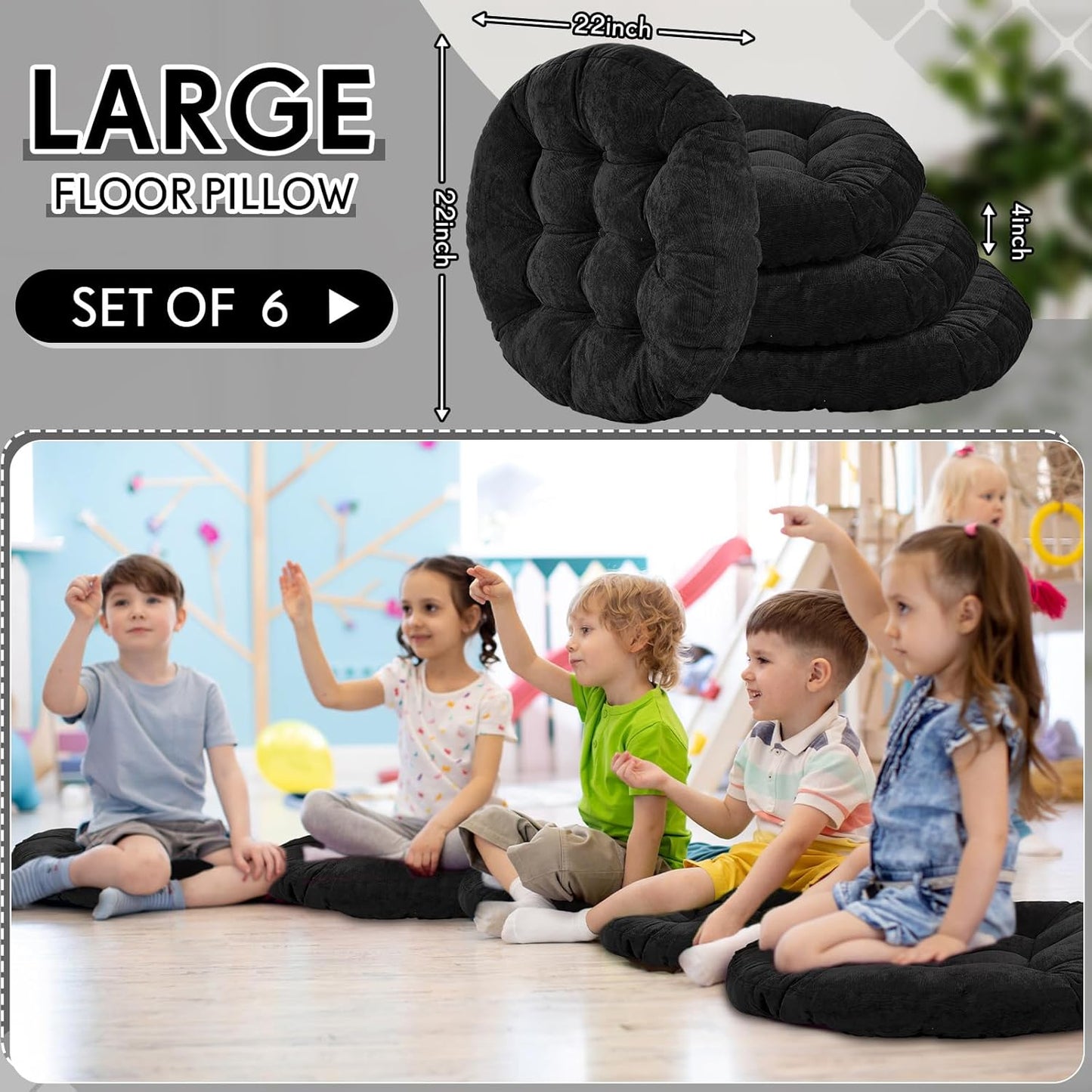 Jerify Floor Pillow Cushions Large Round Square Large Meditation Floor Pillow for Classroom Adult Meditation Picnic Party Seating Learning Daycare School(Square,Mixed Colors,4 Pcs)