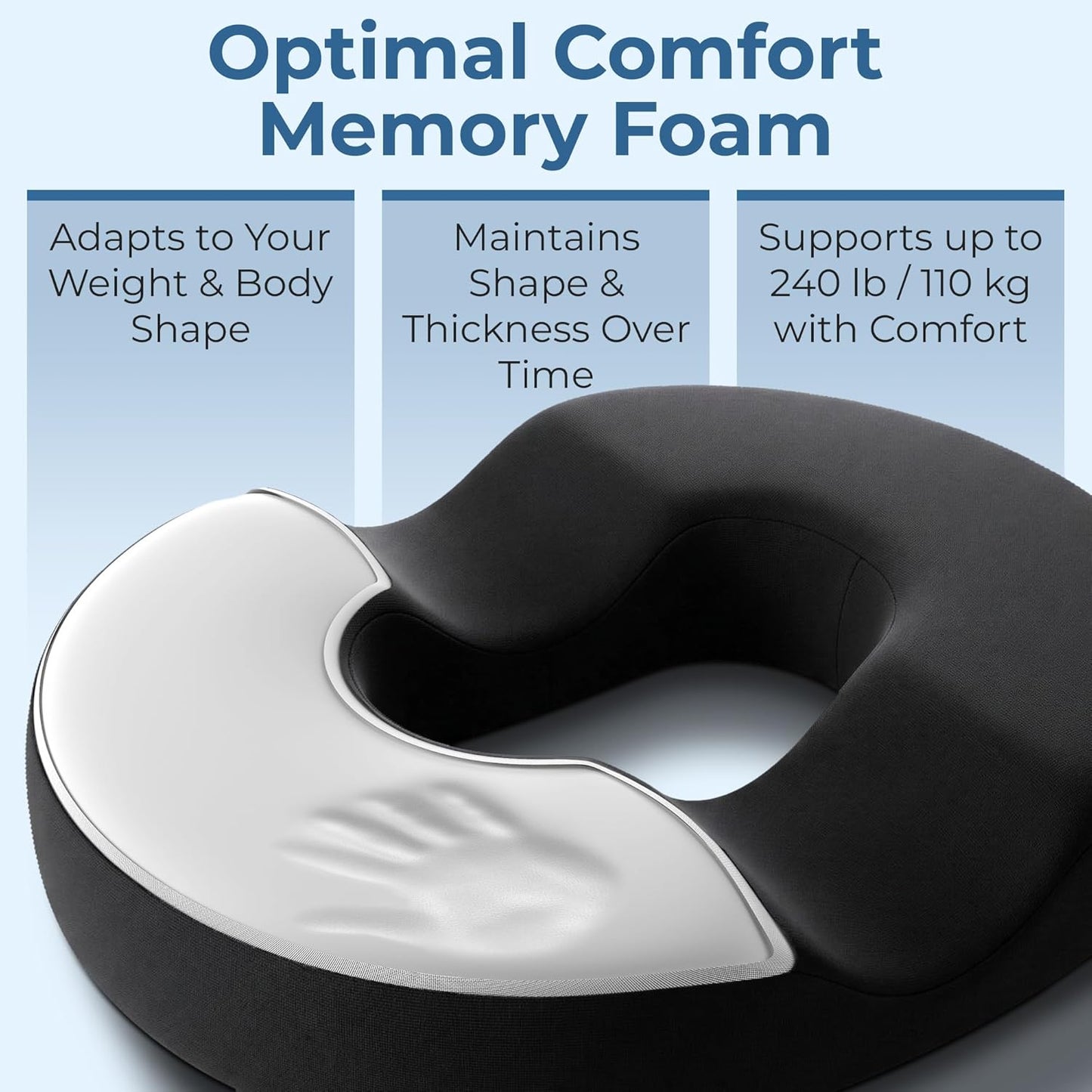 5 STARS UNITED Donut Pillow Hemorrhoid Tailbone Cushion – Large Floor Cushion for Pain Relief – Coccyx, Prostate, Sciatica, Pelvic Floor, Pressure Sores, Pregnancy, Postpartum Recovery, Black
