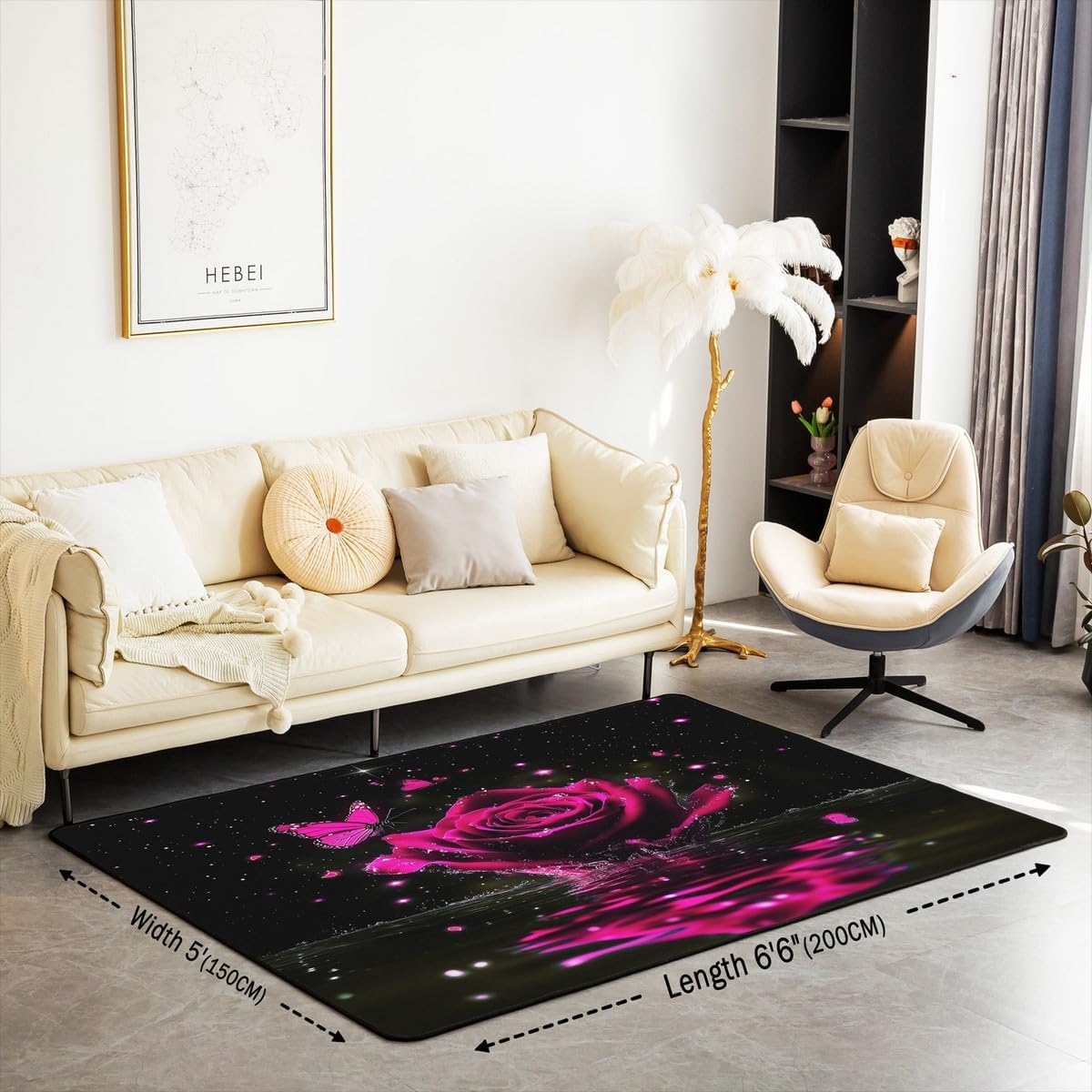 Feelyou Floral Rose Indoor Floor Mat Set,Romantic Blue Rose Rugs for Living Room Bedroom Area Rug 3x5,Boys Girls,Botanical Flower Rose Accent Rug Doormats Floor Mat for All Season