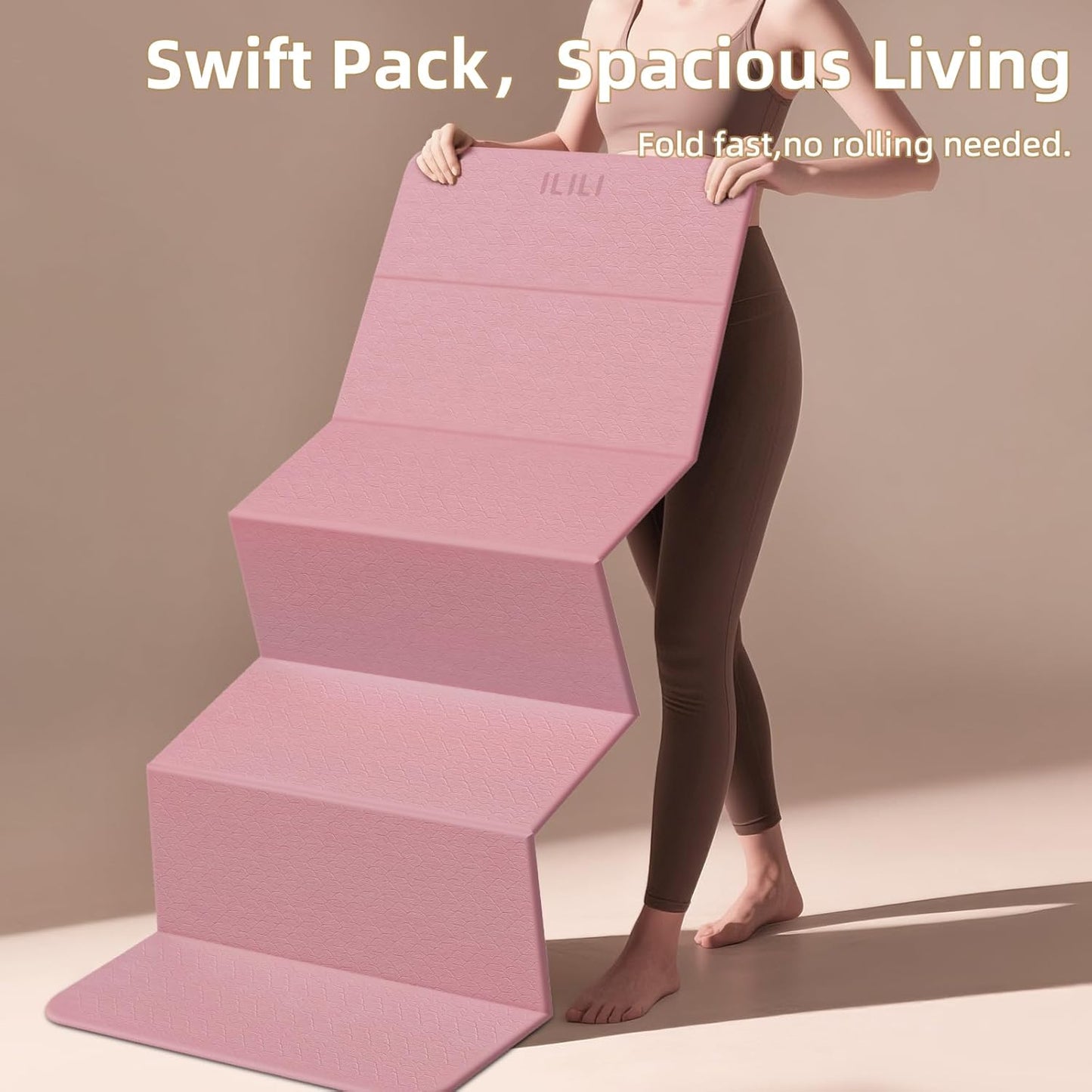 ILILI Foldable Yoga Mat, 10mm Thick, TPE Material, Extra Long 75"L x 26"W, Soft and Comfortable Folding Mat 0.4 Inches, Easy to Carry and Store, 190*66cm Portable Multi-Functional Use for Yoga, Home Exercise & Outdoor
