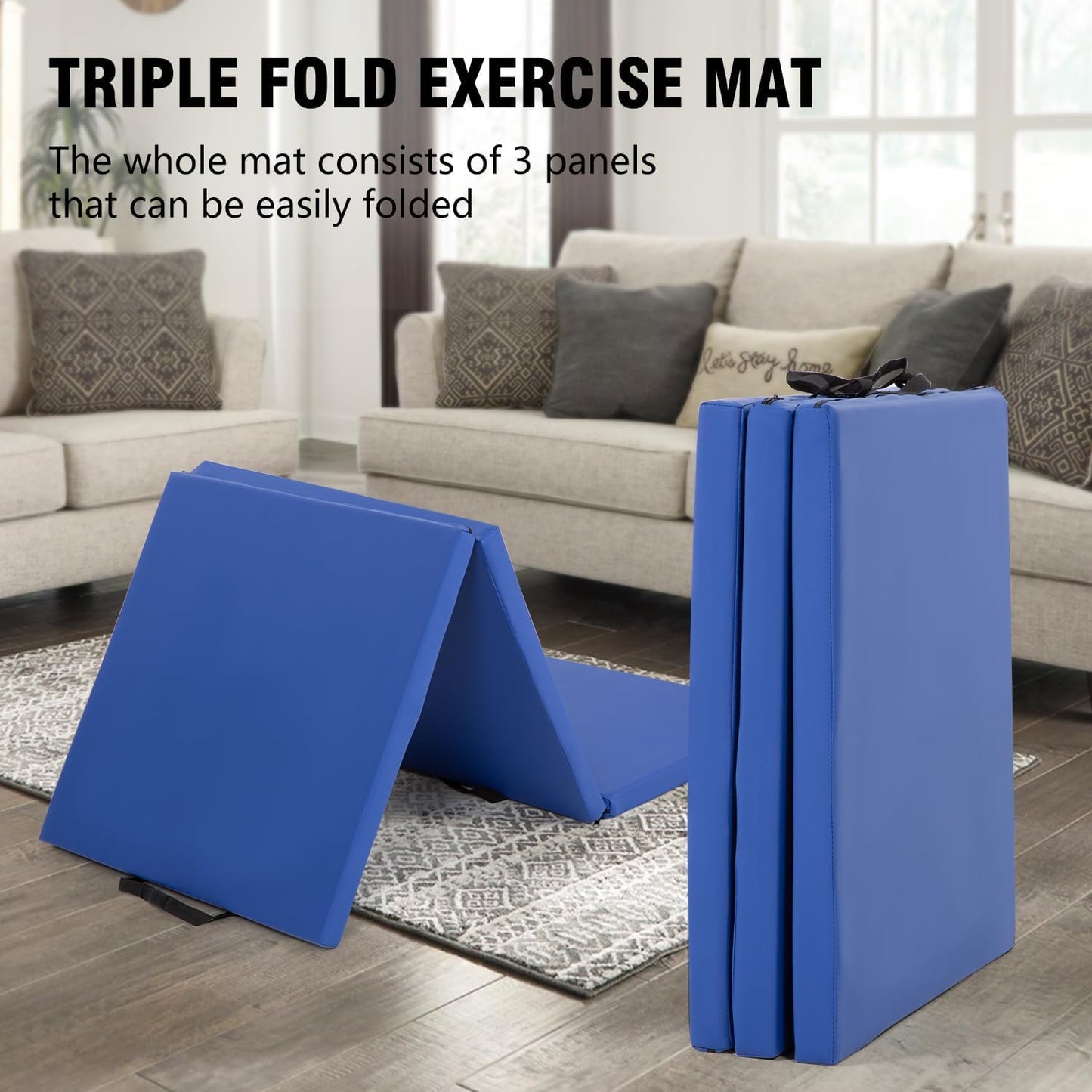 Yoga Mat Thick 2 Inch Workout Flooring for Home Gym - Exercise, Gymnastics, Tumbling, Pilates, Dance Equipment - Foldable Foam Play Mat for Kids and Adults