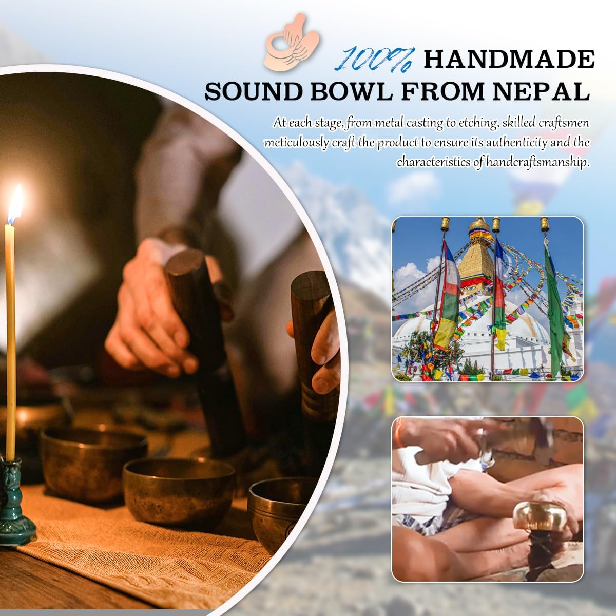 Relaehih Tibetan Singing Bowls Set-Hand-hammered in Nepal Sound Bowl for Meditation, Yoga, Chakra, Meditation Accessories, Stress Relief Tool and Unique Gifts for Women, Men (Yellow, 4 inch)