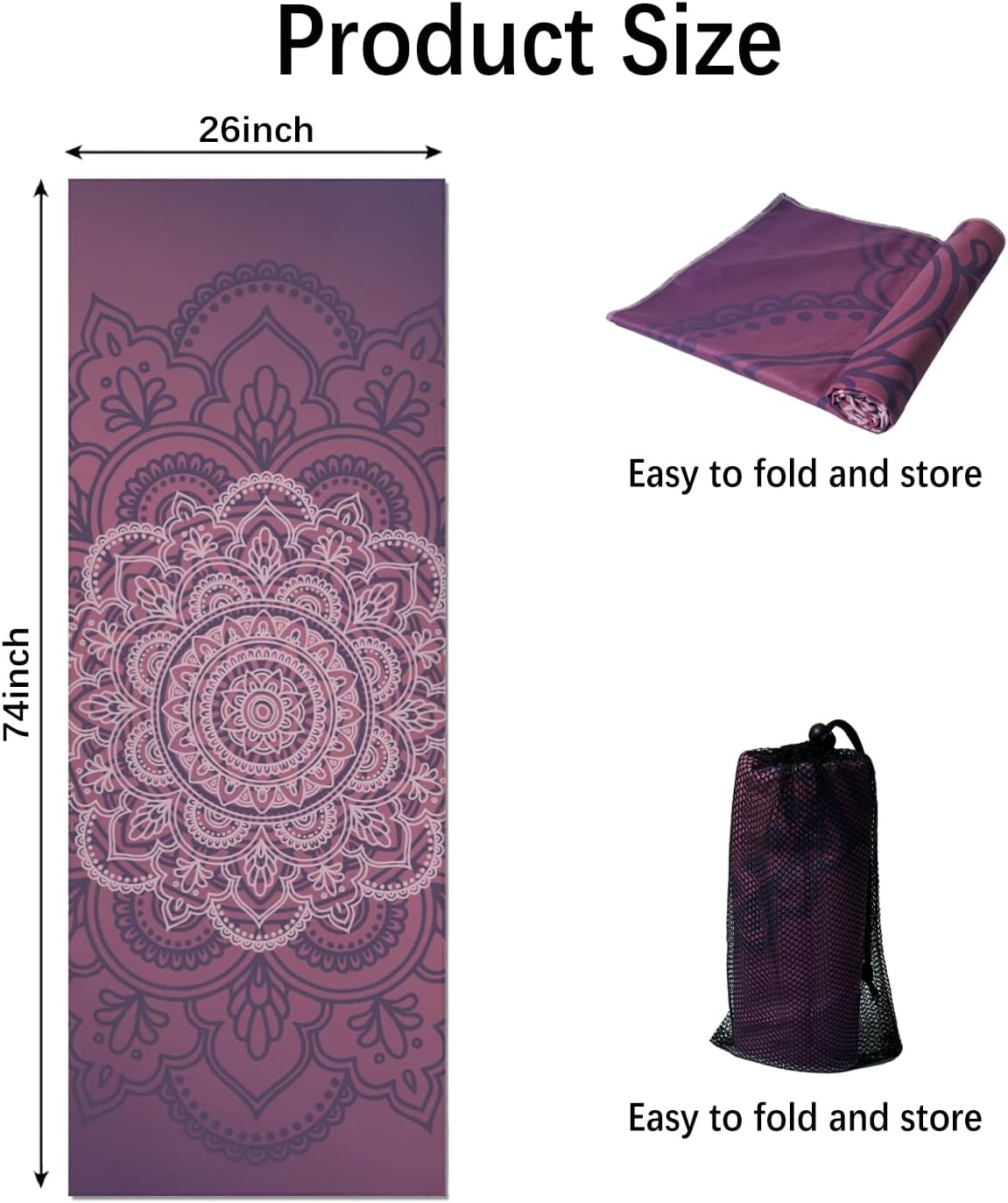 Hot Yoga Mat Towel with Corner Pockets Yoga Towels for Hot Yoga Non Slip with Travel Bag Sweat Absorbent Yoga Blankets Mat Cover for Workout Gym 70"x26" (Mountain-01, 70x26)