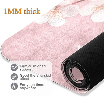 Cherry Blossom Flower Yoga Mat Non-Slip Eco-Friendly Exercise Fitness Mat for Yoga Pilates and Floor Workouts for Women & Men, 71 x 26 in