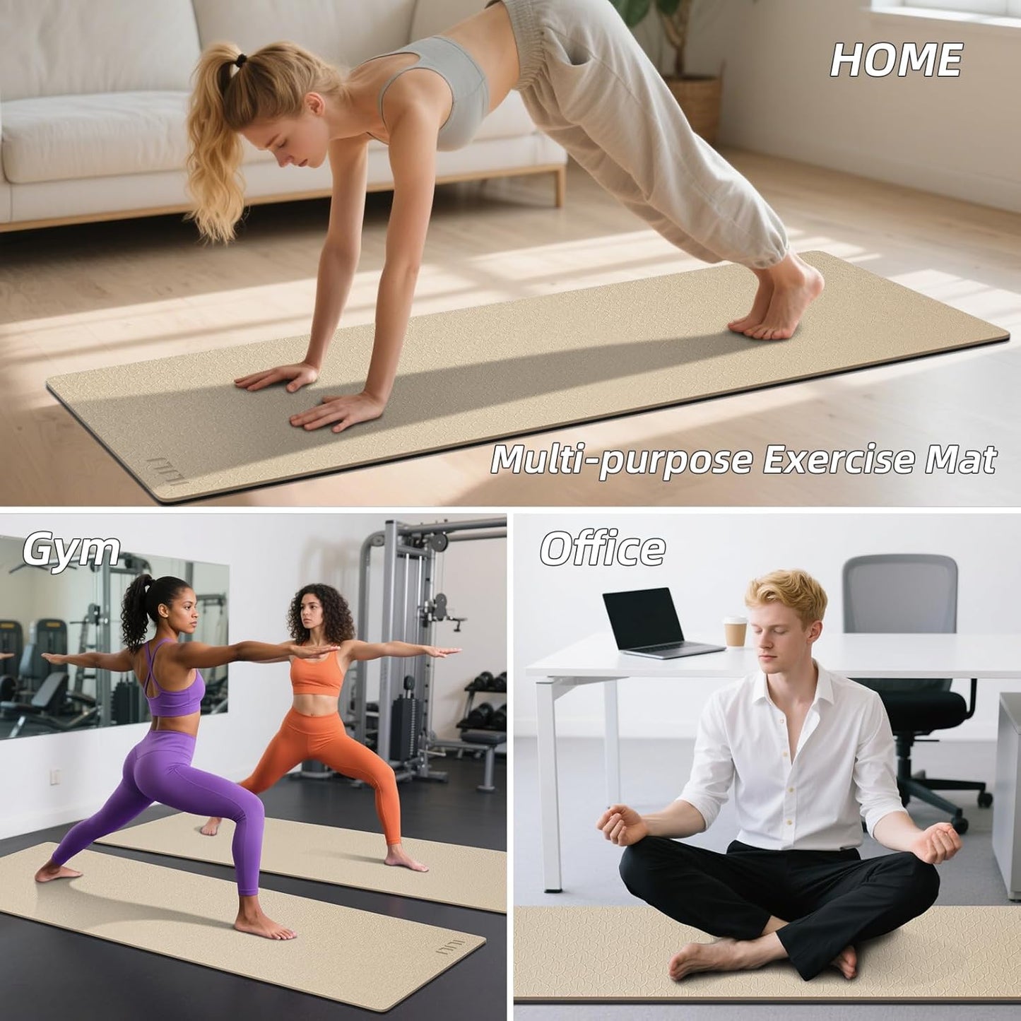 ILILI Yoga Mat 10mm Extra Thick and 193cm Extra Long, 76x28×0.4 Inch, Double Color Non-Slip TPE Material, Easy Carrying with Strap, Ideal for Yoga, Pilates, Floor Exercise, Home and Outdoor Use, Eco Friendly
