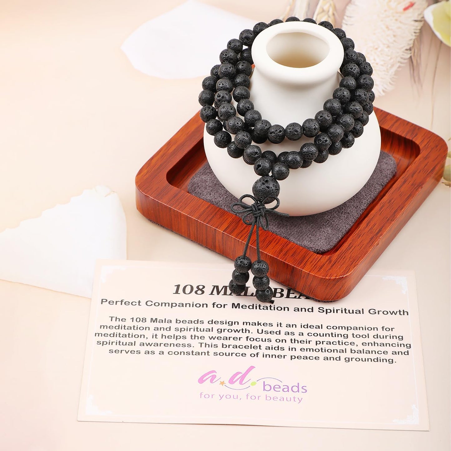 AD Beads 6mm 8mm 108 Prayer Mala Jasper Elastic Bracelet - Handmade Yoga Meditation Healing Power Energy Gifts for Unisex Adult.