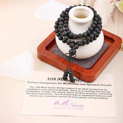 AD Beads 6mm 8mm 108 Prayer Mala Jasper Elastic Bracelet - Handmade Yoga Meditation Healing Power Energy Gifts for Unisex Adult.