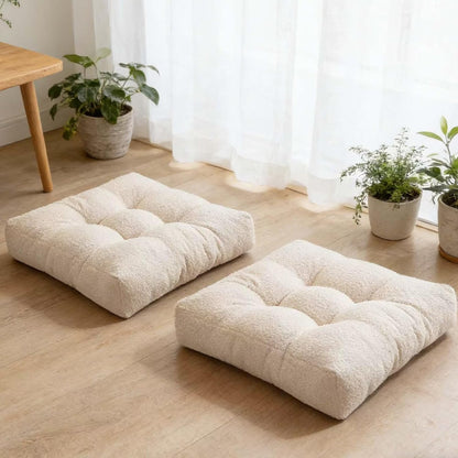 Meditation Cushion Set of 2, Large Floor Cushions for Adults, Thick Square Floor Sitting Pillow with Tufted Cover for Tatami Living Room Fireplace, Navy Blue 18x18 in