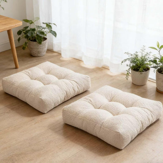 Meditation Cushion Set of 2, Large Floor Cushions for Adults, Thick Square Floor Sitting Pillow with Tufted Cover for Tatami Living Room Fireplace, Navy Blue 18x18 in