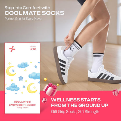 COOLMATE Pilates Socks with Grips for Women, Yoga Socks, Crew Non Slip Women for Barre, Pilates Gifts for Women - Colors A