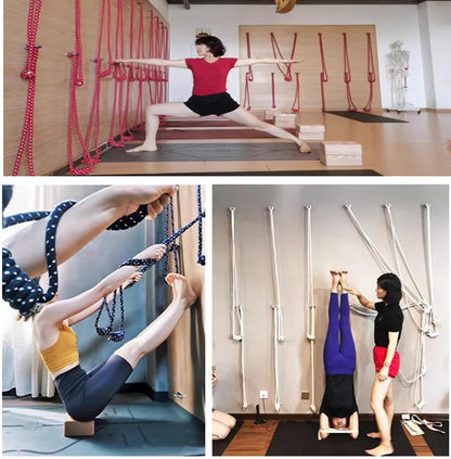 Yoga Wall Rope Set, Inversion & Backbend Training Strap for Deep Stretching, Mobility & Stress Relief, Durable Cotton Rope for Home Yoga Studio Practice, 4 Ropes, 4 Wall Anchors