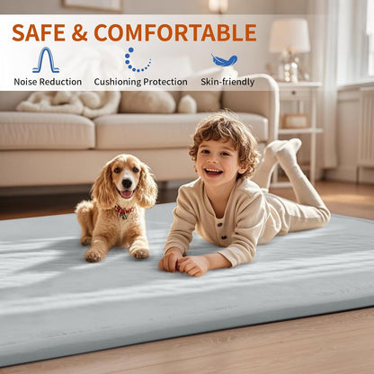 ACOMOPACK Baby Play Mat for Floor,1.3" Thick Memory Foam Area Rug for Living Room,Soft Velvet Crawling with Non-Slip Bottom for Kid,Toddler,39"×59" Tummy Time Nursery Rugs,Yoga（Light Grey）