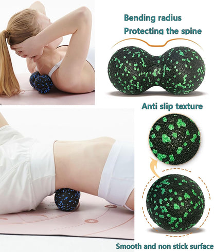 Set of 2 Peanut Massage Ball - Double Ball for Trigger Point Therapy, Myofascial Release, Deep Tissue Fitness Massage & Relax Tight Muscles, Trigger Point Massage Ball (Green)