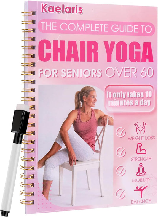 Karlaris Chair Yoga for Seniors Over 60,30-Day Chair Yoga Chart for Seniors & Office Workers,Guided Exercises Book with Black Marker,Home & Workplace Flexibility, Yoga Guide for Adults