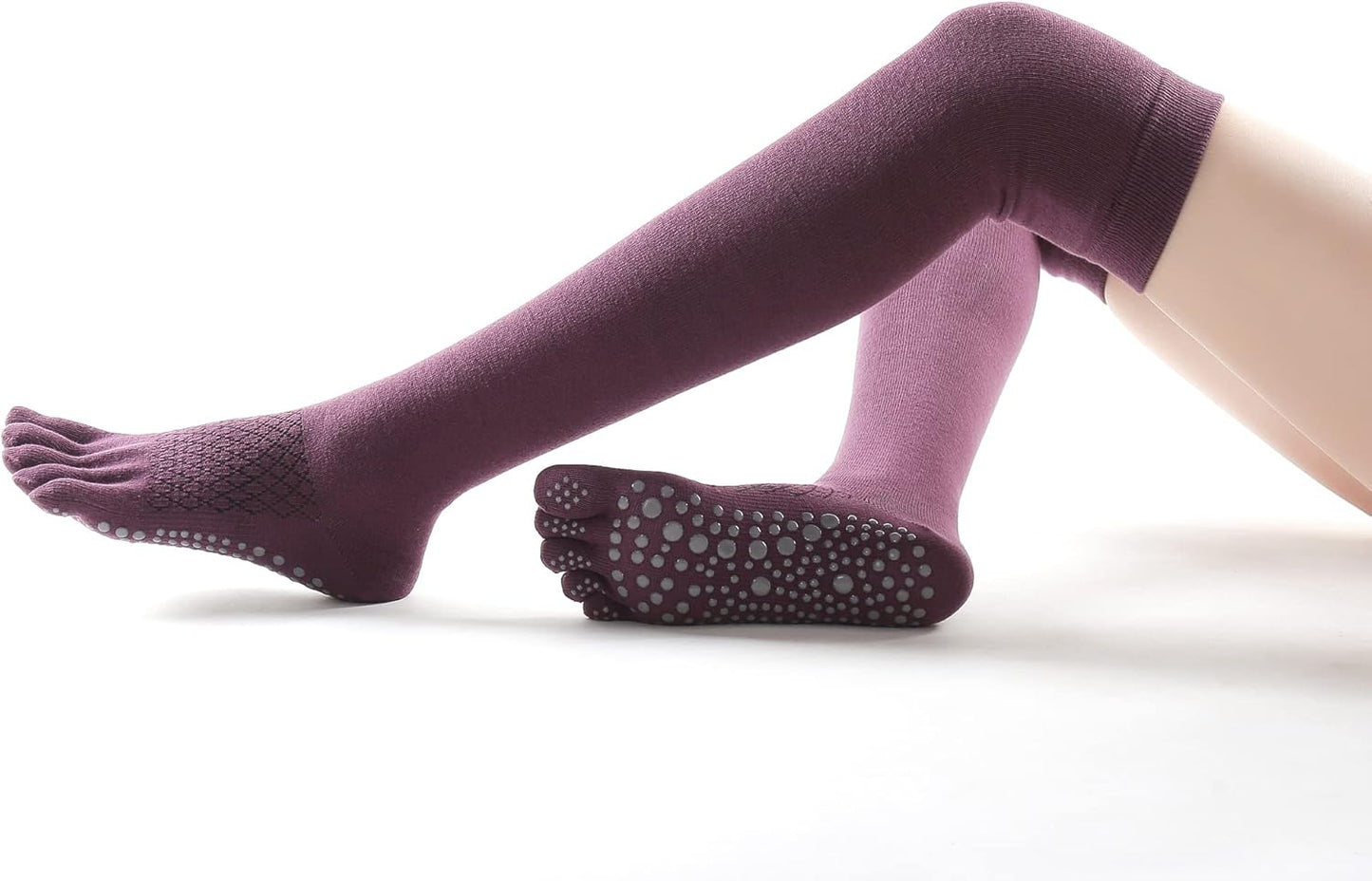 Verdancy Yoga Pilates Toe Socks - Toeless With Grips for Women, Non-Slip Cushioned Over Knee Thigh High